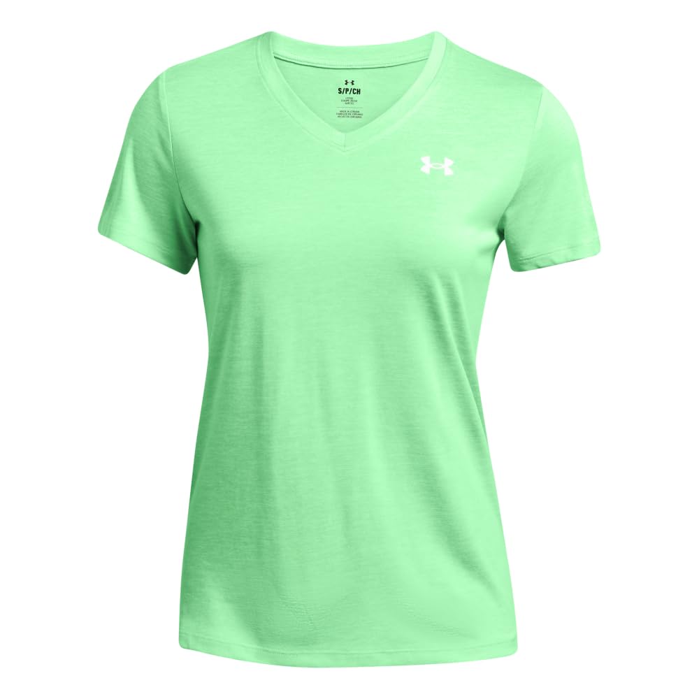 Under Armour Womens Tech Twist Short Sleeve V Neck, (350) Matrix Green/White/White, Large