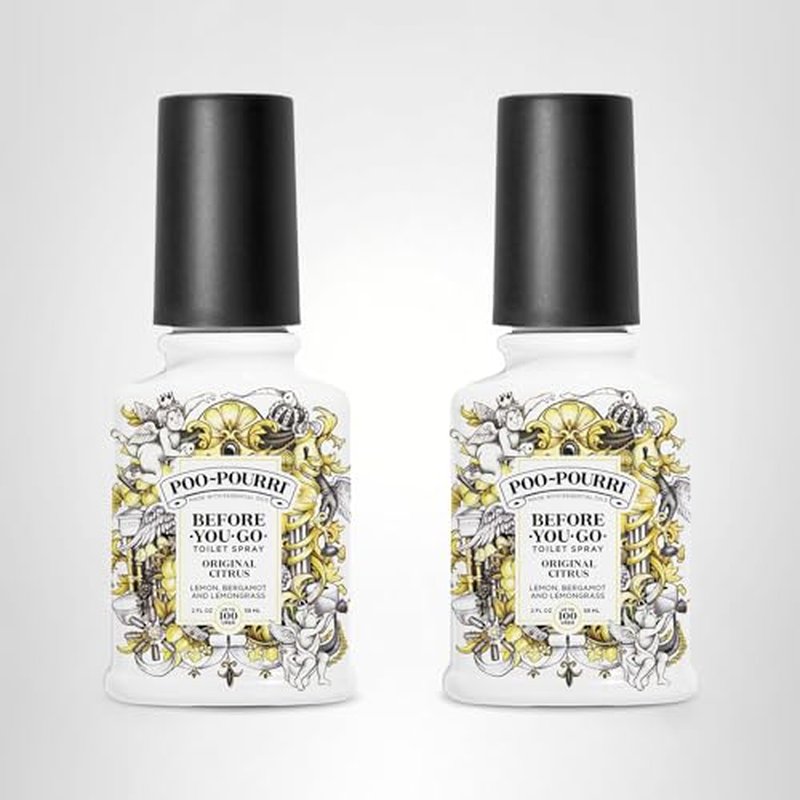 Poo-Pourri Before-You-Go Toilet Spray, Original Citrus, 2 Fl Oz, 2 Pack, Up to 100 Uses, Bathroom Odor Deodorizer with Essential Oils, Travel Essentials, TSA Approved Size, Lemon Bergamot