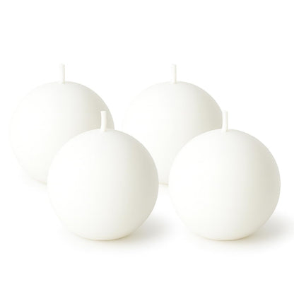 Biedermann & Sons White Round Candles (Set of 4), Unscented Dripless Balls, 2.5" Spheres, 8 Hour Burn, for Dinner Tables and Special Occasions