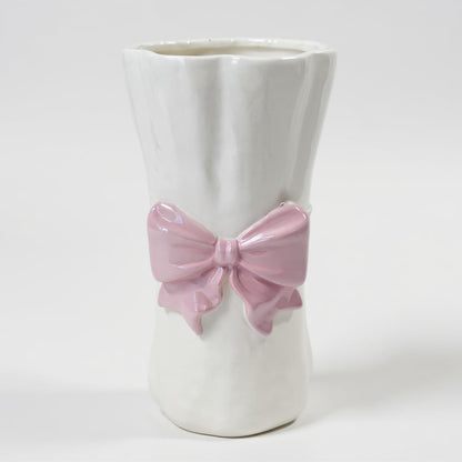Bow Flower vase, Bow vase for Flowers, Pink Bow Ceramic Vase – Cute Vase with Shiny Glaze, Modern vase Decor (Pink Bow)