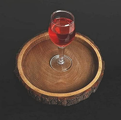 CraftsX2Z Set (Brown-02) Sheesham Wood Serving Trays with Handles, Rustic Nesting Trays Stackable Platters for Serving