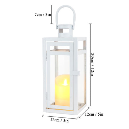 TRIROCKS Decorative Candle Lantern 12'' High Metal Candle Holder with Tempered Glass Perfect for Home Decor Living Room Parties Events Tabletop Indoor Outdoor (White)