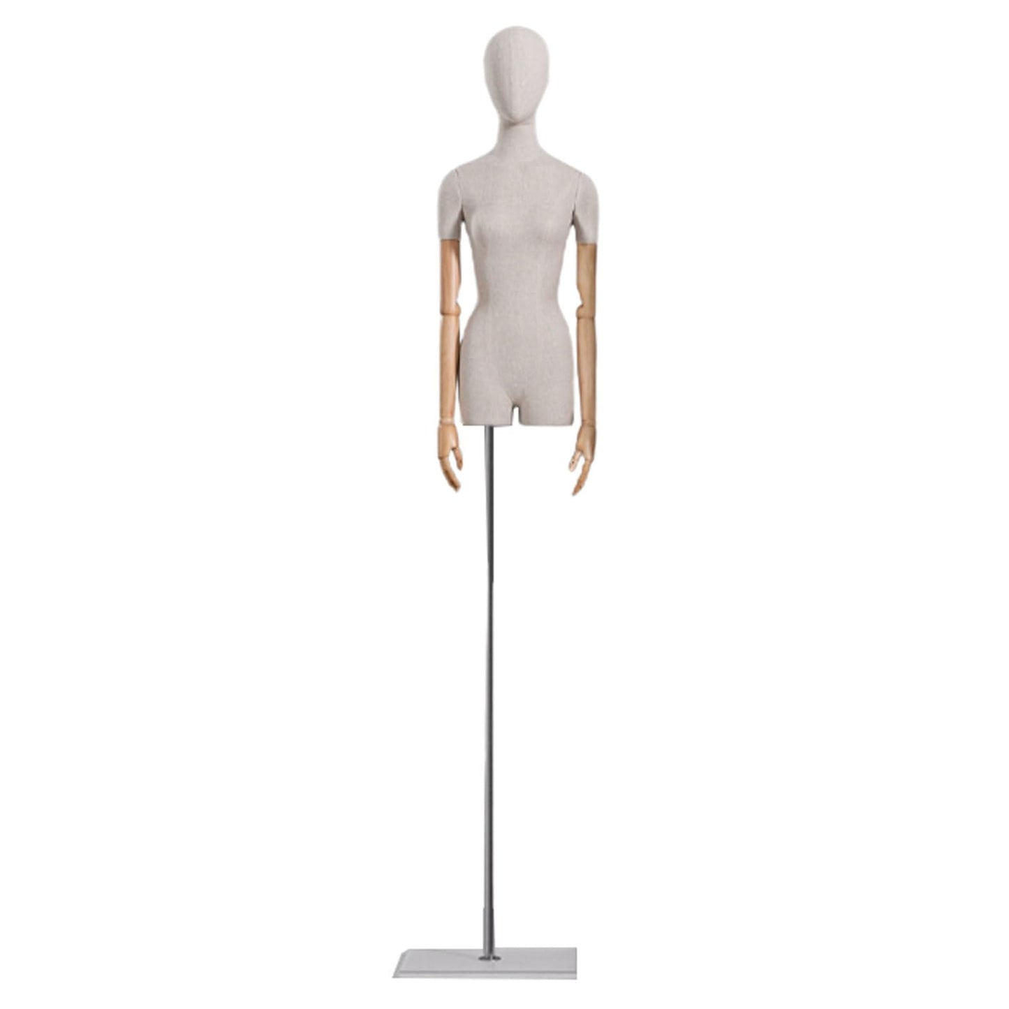 CZCZC Countertop Premium Mannequin with Metal Stand,Linen Female Mannequin,Adjustable Dress Mannequin,Flexible Form Mannequin Torso Wooden Arm Display