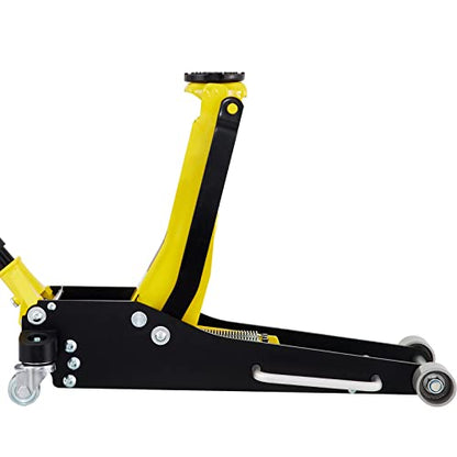 VEVOR 3 Ton Low Profile , Aluminum and Steel Racing Floor Jack with Dual Pistons Quick Lift Pump for Sport Utility Vehicle, Lifting Range 3-6/11"-19-11/16", yellow,black