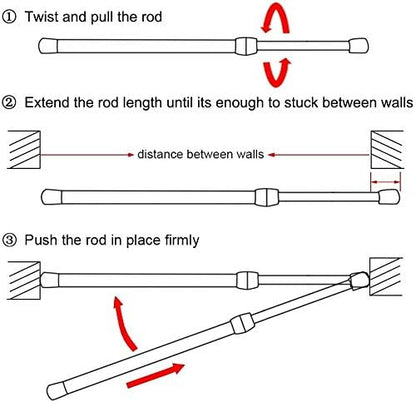 JAYE Adjustable Spring Tension Curtain Rods for Kitchen, Bathroom, Cupboard, Wardrobe, Window, DIY Projects (28"-48"