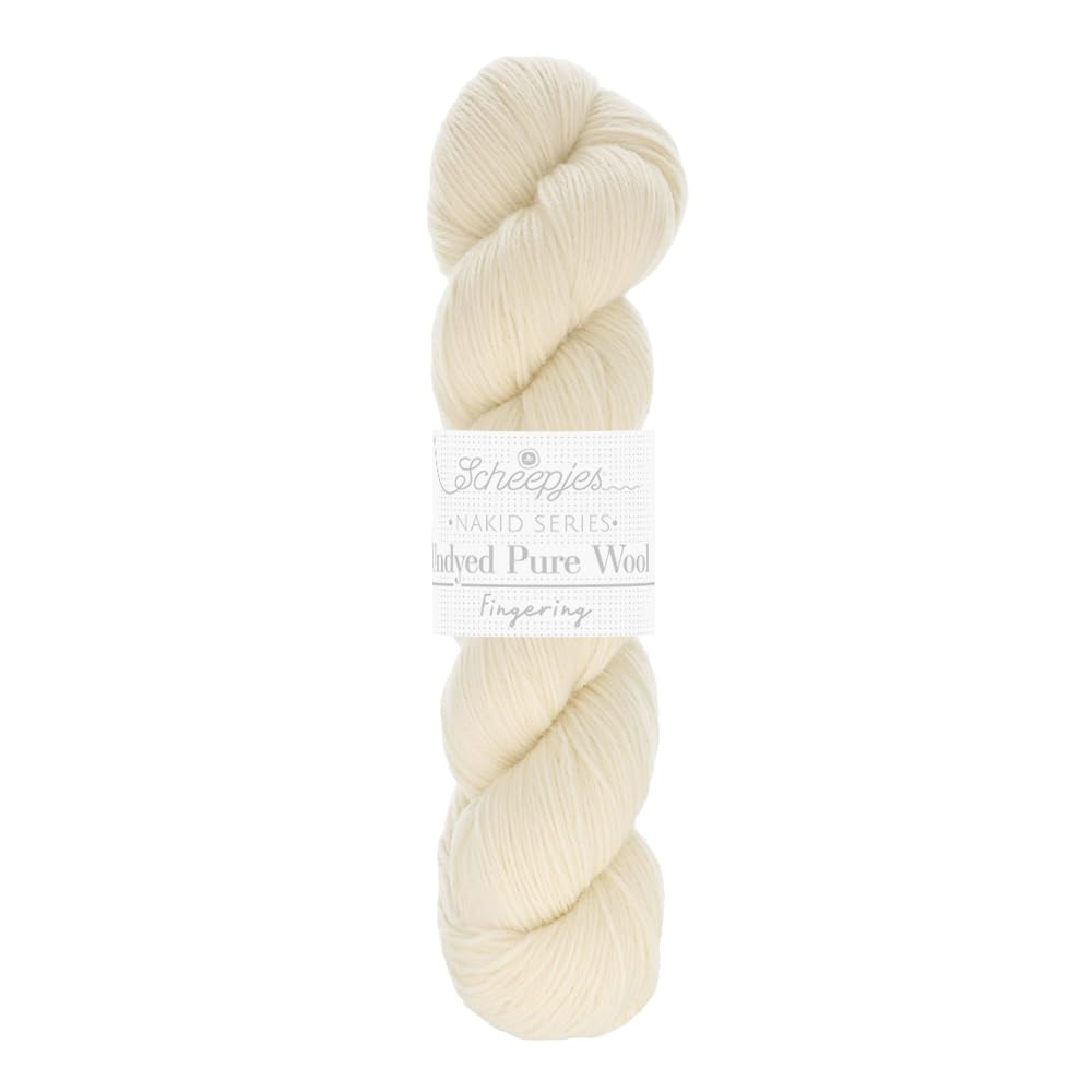 Scheepjes Nakid S Undyed Pure Wool Fingering Yarn, 100 g Ball, White 001