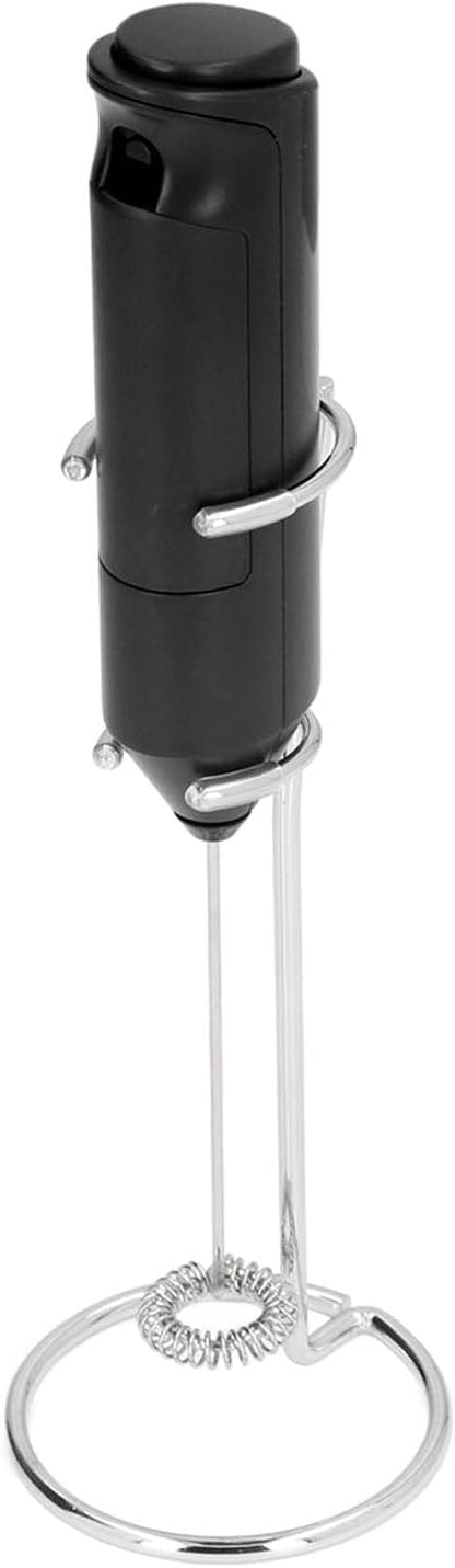 Mini Handheld Drink Mixer - Portable Stainless Steel Electric Milk Frother with Metal Base (Black and Bracket)