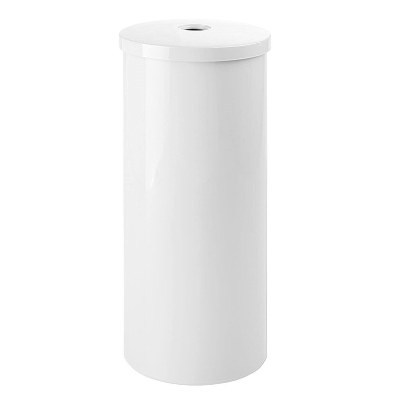 mDesign Plastic Floor Stand Toilet Paper Organizer with Cover, 3-Roll Space-Saving Tissue Storage for Bathroom - Fits Under Sink, Vanity, Shelf, in Cabinet, Corner - Aura Collection - White