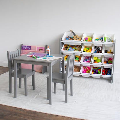 Humble Crew Kids Wooden Table and 2 Chairs Set, Grey - Square Kids Table and Chair Set for Toddlers and Children for Arts, Crafts, and Snack Time - Sturdy, Durable Toddler Activity Table
