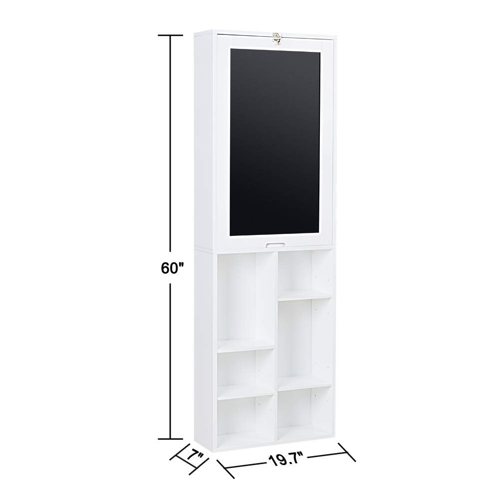 Utopia Alley Collapsible Fold Down Desk Table | Chalkboard Wall with Storage Cabinet & Bottom Shelves, Multipurpose Foldable Desk for Home, Office, Crafting, and More (White)