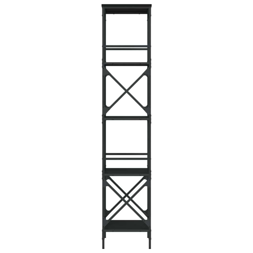 HETFTJN 5-Tier Black Engineered Wood and Metal Bookcase - 23.2"x13.8"x67.3" Storage Shelving Unit for Living Room, Office, and Bedroom with Adjustable Feet and Industrial Metal Frame