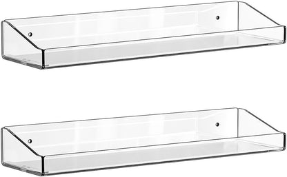 Regine Switzerland 15" Acrylic Floating Shelves - Stylish Wall-Mounted Bookshelves for Home Decor
