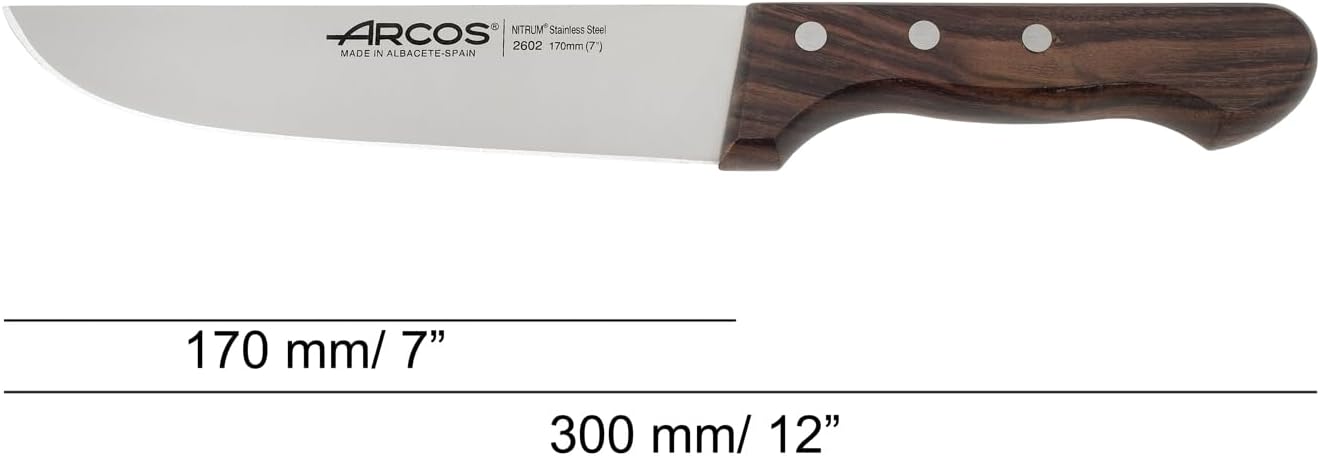 Arcos 7 Inch Butcher Knife Nitrum Stainless Steel. Professional Cooking Knife For Cutting Meat, Fish and Vegetables.