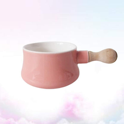 Cabilock Enamel Mini Saucepan with Wooden Handle | Non-Stick Ceramic Butter Warmer Frying Pan 380ML