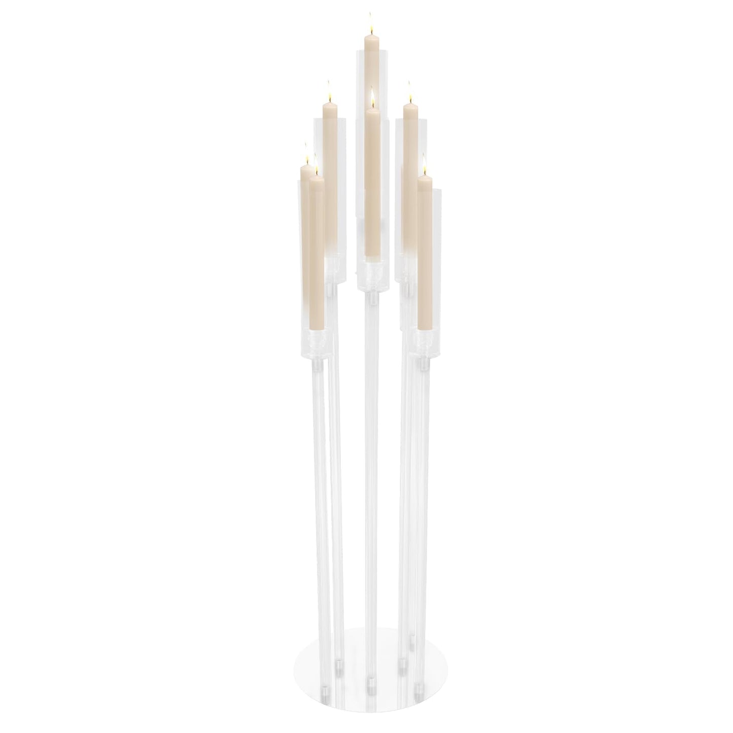 4Pcs 9 Arms Acrylic Candle Holder, Clear Candlestick Holder w/Acrylic Shade, 42.5In Tall Crystal Tapered Candle Holders Centerpieces w/Rectangular Base for Home Wedding Party (4 Pcs 9 Arms Type B)