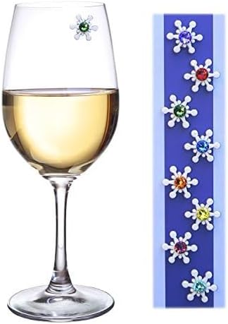 Magnetic Wine Glass Charms & Markers - Set of 8 - Crystal Snowflake for Christmas or Holiday Parties