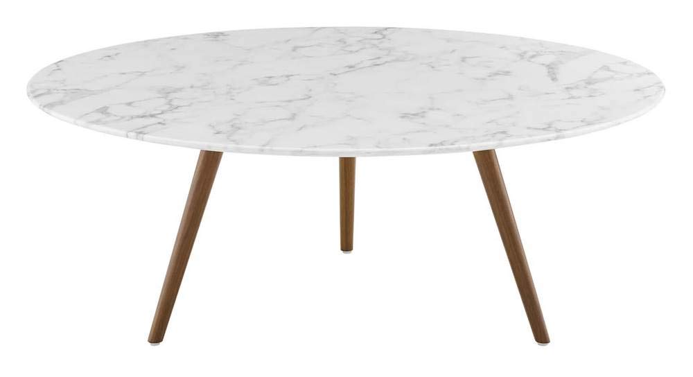 Modway Lippa 40" Mid-Century Modern Round Coffee Table with Tripod Base in Walnut White
