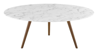 Modway Lippa 40" Mid-Century Modern Round Coffee Table with Tripod Base in Walnut White