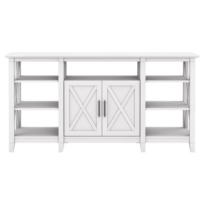Bush Home Key West Tall TV Stand for 65 Inch TV in Pure White Oak, Farmhouse Entertainment Center with Storage