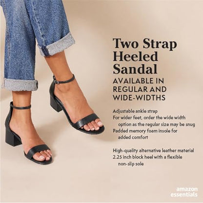 Amazon Essentials Women's Two Strap Heeled Sandal, Beige Faux Leather, 5