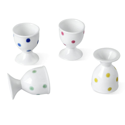 Cinf Ceramic Polka Dots Egg Cup Gift Set of 4 Porcelain Holder Breakfast Boiled Cooking Tools Stable Easy to Clean Childhood Memories Table Decoration Kitchen