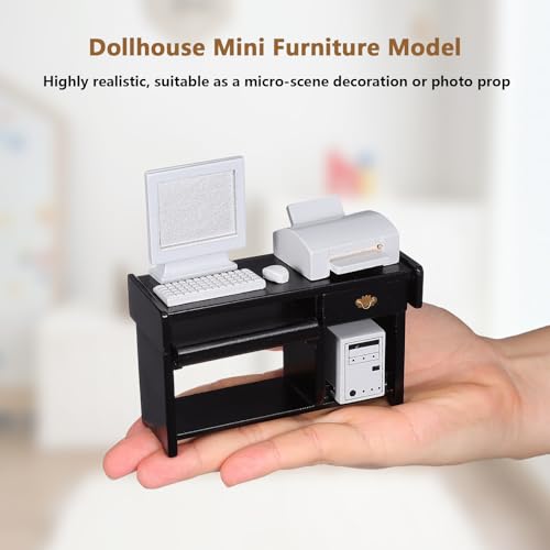Garneck 1 Set Mini Office Desk Decor with Computer Model Miniature Office Furniture Dollhouse Accessories for Kids' Tiny House Craft