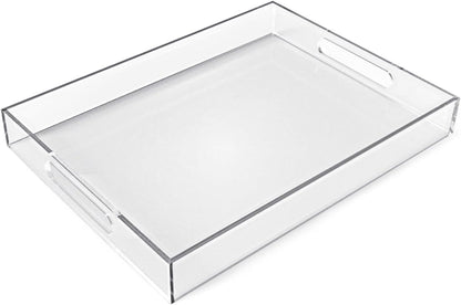 12"x16" Acrylic Serving Tray with Handles, Spill Proof Clear Decorative Tray, Lucite Tray for Coffee Table, Vanity