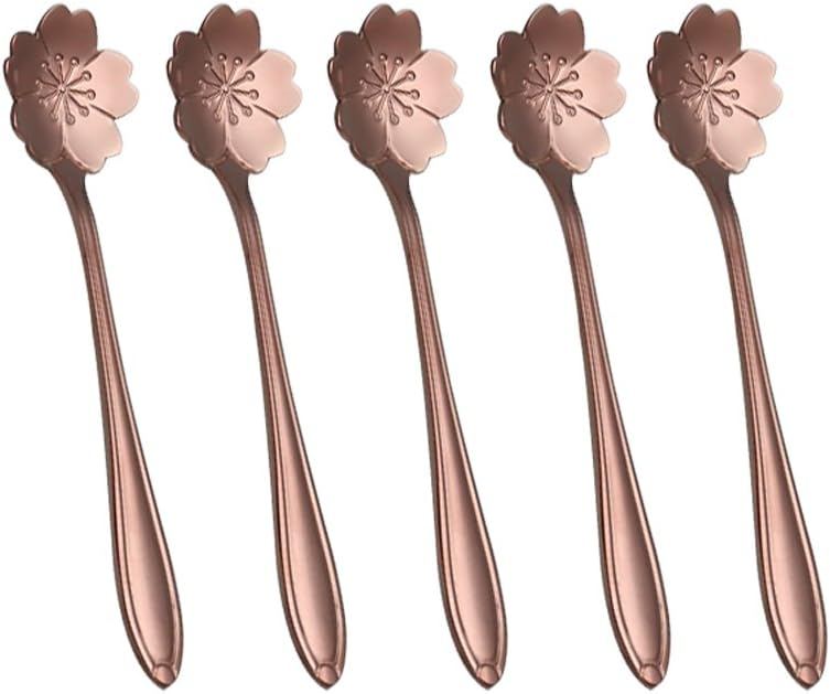Creative Sakura Flower Pattern Coffee Spoons, Stainless Steel Tableware, Stirring Spoon, Sugar Spoon, Teaspoon (Rose