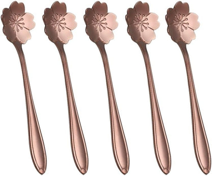 Creative Sakura Flower Pattern Coffee Spoons, Stainless Steel Tableware, Stirring Spoon, Sugar Spoon, Teaspoon (Rose