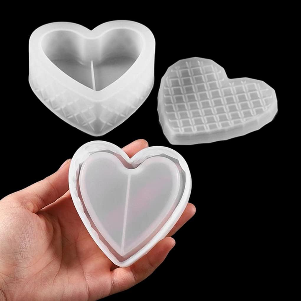 FineInno Heart Box Resin Mold,Silicone Jar Molds, Jewelry Container Mold with Lid,Storage Epoxy Casting Mould for DIY Organizer Trinkets,Candy