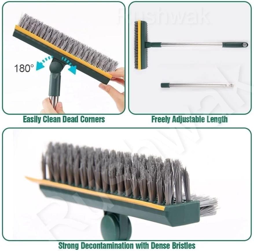 Rushwak 3 1 180 in Long Handle Bathroom Cleaning Brush with Wiper, Rotate for Floor/Toilet Cleaning (Multicolor)