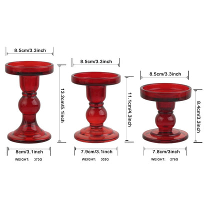BTGLLAS 6-Piece Set of Red Glass Candlestick, Crystal Candlestick Holder Holder and Conical Candle, Christmas Candle Holder Decoration, Family Living Room Wedding Candle Holder (red2sets)