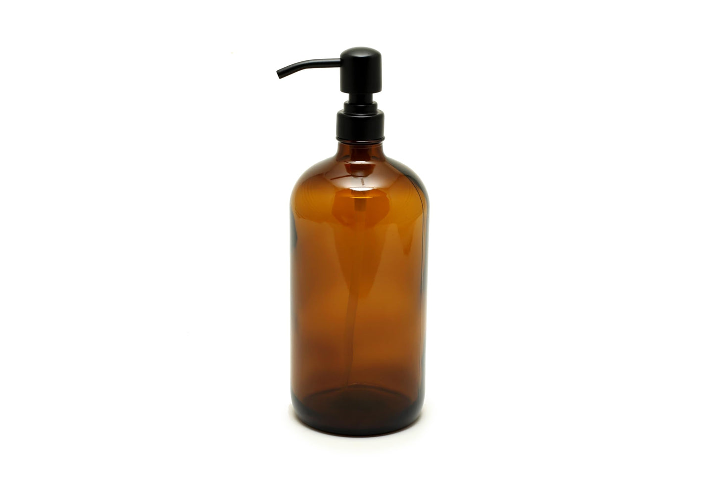Vivaplex, 2, Large, 32 oz, Empty, Amber Glass Bottles with Stainless Steel, Matte Black, Lotion Pumps