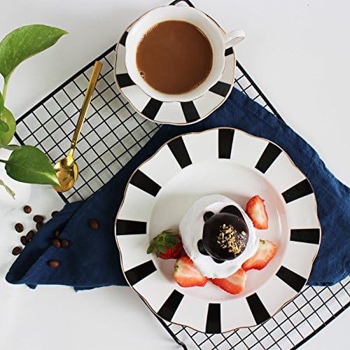 Black and White Retro Series Coffee Cup and Saucer Set - European Striped Polka Dot Mug Cake Plate
