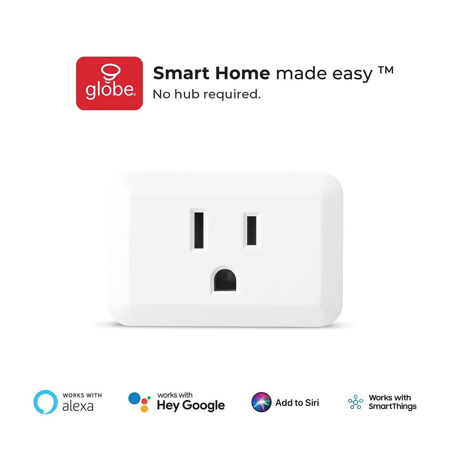 Globe Electric 50329-U Wi-Fi Smart Plug Mini, No Hub Required, 1 Grounded Outlet, White (1-Pack, 15A), Home Automation, Outlet Extender, Electronics, Smart Home, Works with Alexa, Google Home, Echo