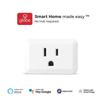 Globe Electric 50329-U Wi-Fi Smart Plug Mini, No Hub Required, 1 Grounded Outlet, White (1-Pack, 15A), Home Automation, Outlet Extender, Electronics, Smart Home, Works with Alexa, Google Home, Echo