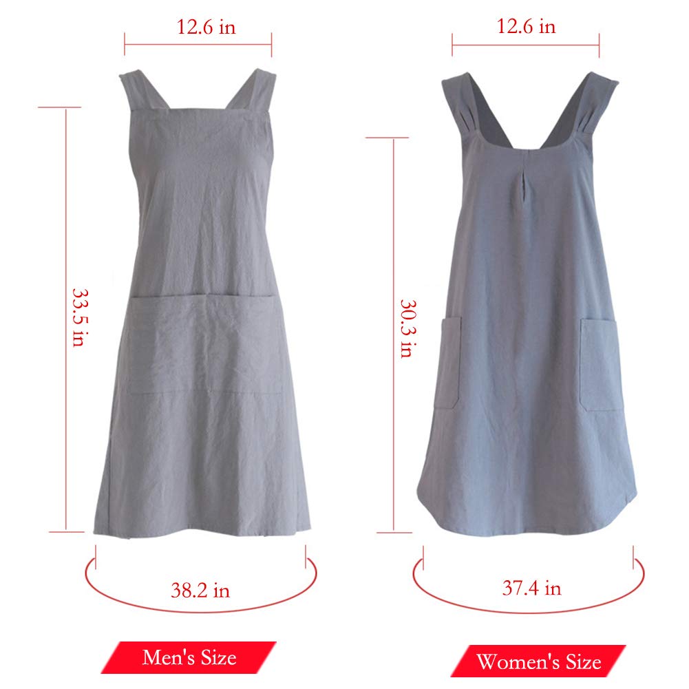NEWGEM Japanese Linen Cross Back Kitchen Cooking Aprons for Men with Pockets for Baking Painting Gardening Cleaning Khaki