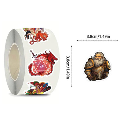 1000pcs Stickers, D&D Classic Game 1.5 Inch Labels with 16 Patterns Decal Rolls Self Adhesive Seals for Party Decor for Water Bottle Laptop Scrapbook Card Envelope