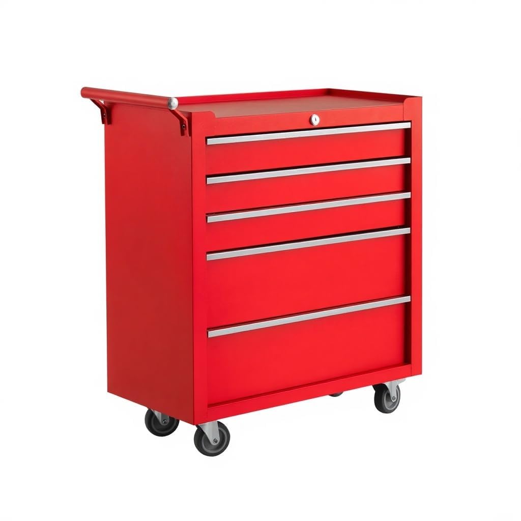 4-Drawer Rolling Tool Chest with Locking System, Portable Tool Storage Cabinet on Wheels, Secure Organizer Tool Box for Garage, Warehouse, Workshop, and Repair Shop, Heavy Duty Mobile Storage Solution