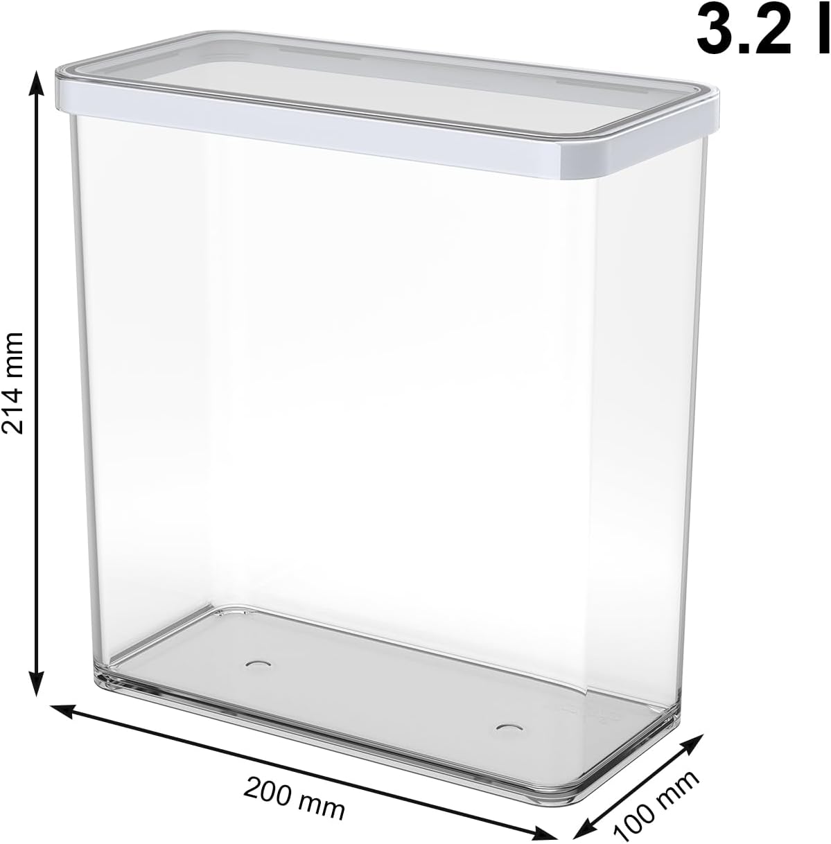 Loft Rectangular Storage Box 3.2L with Lid and Seal, BPA-Free Plastic, Transparent/White