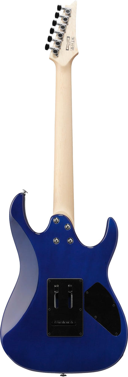 Ibanez GRX70QAL RG Gio Electric Guitar, Left Handed - Transparent Blue Burst Bundle with Amplifier, Gig Bag, Tuner, Cable, Picks, Austin Bazaar Instructional DVD, and Polishing Cloth