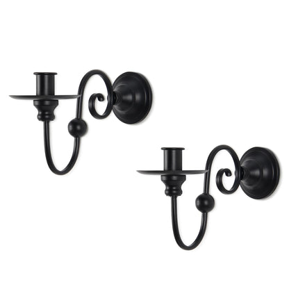 Set of 2 Black Wall Sconces Candle Holder, Modern Farmhouse Metal Wall Decor for Living Room Bathroom Dining Room, Matte Iron Scroll Wall Art Sconce for Pillar or LED Candles (8.6" x 5.9" x 3.5")
