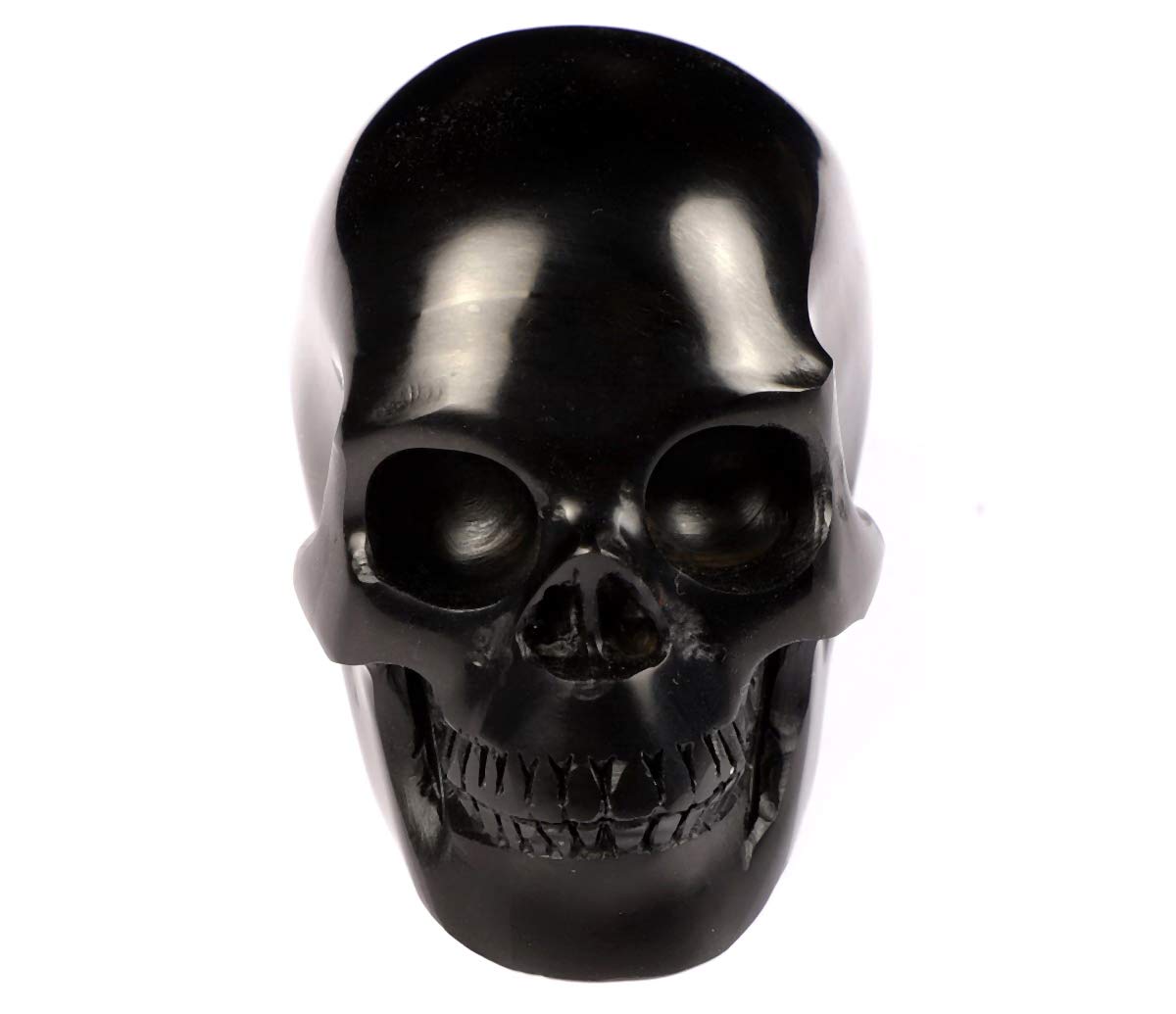 Skullis 2.0" Jet Crystal Skull, Hand Carved Gemstone Fine Art Sculpture, Reiki Healing Stone Statue.