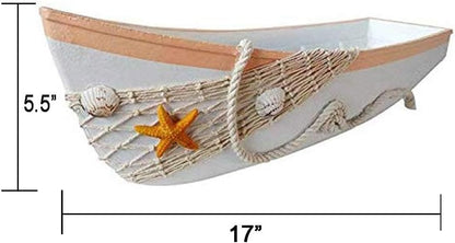 17 Inch White Wooden Boat Tray Decor Decorative Nautical Boat Ornament Decor Wood Boat Tray Decorations Beach Theme