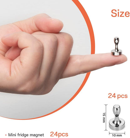 BTLIN 24 Pack Small Fridge Magnets, Strong Mini Metal Magnetic Push Pins for Kitchen Refrigerator Magnetic Board Office