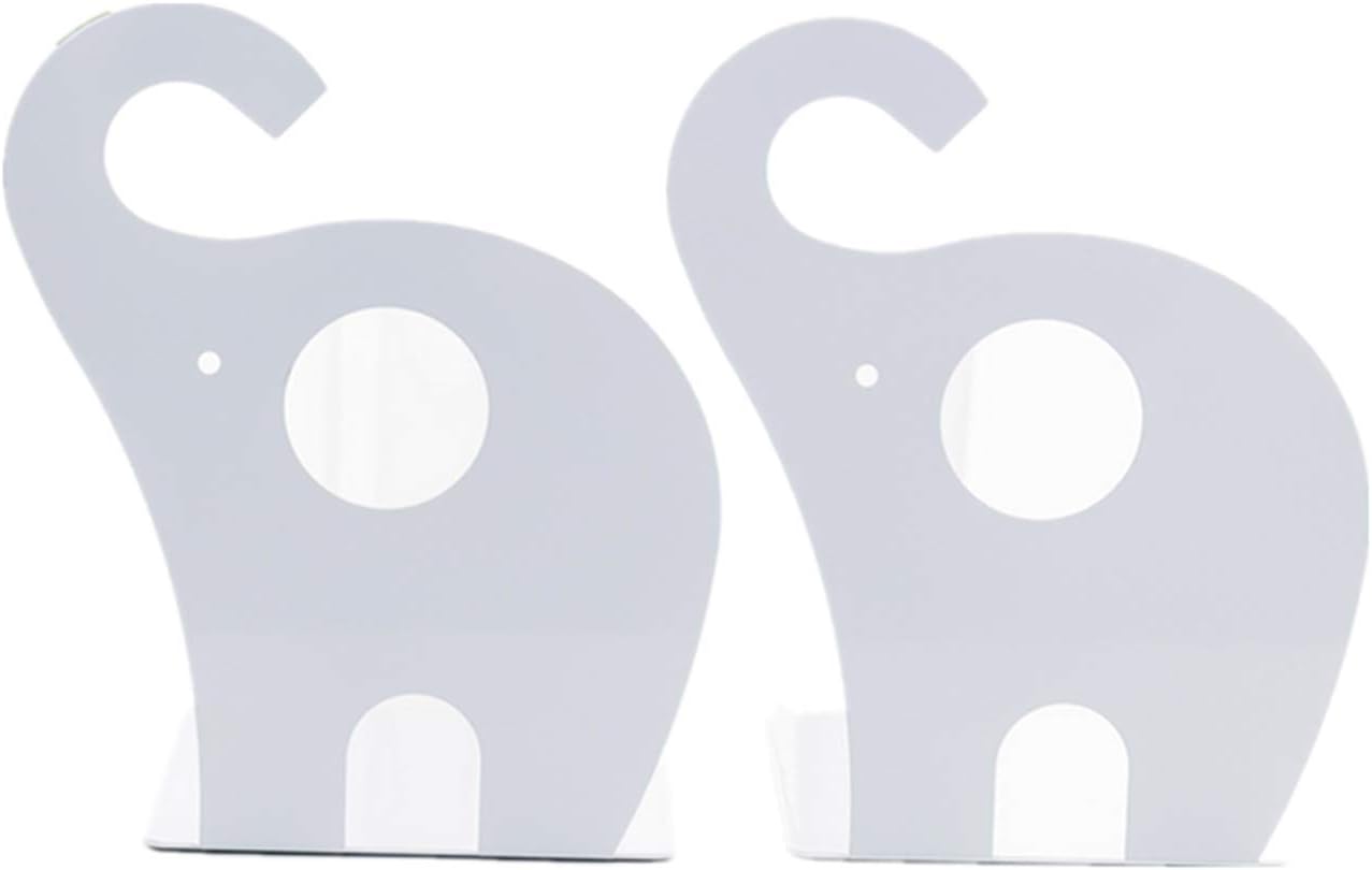 1 Leoyoubei Vintage Bookends with Felt Pads to Protect Bookshelf Bookcase Non-slip heavy steel Elephant pairs white