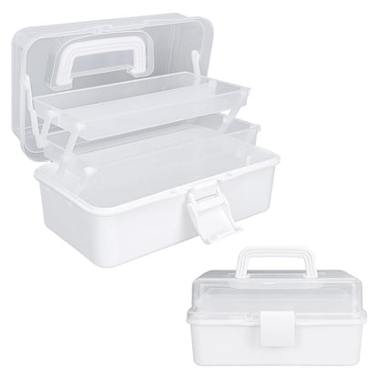 Tackle Box Organizers and Storage,9.8inch Craft Organizers and Storage,Three-Layer Sewing Box With 2 Trays,Medicine Storage Box With Handle For Nail、Makeup、Diamond Painting、Building Blocks (White)