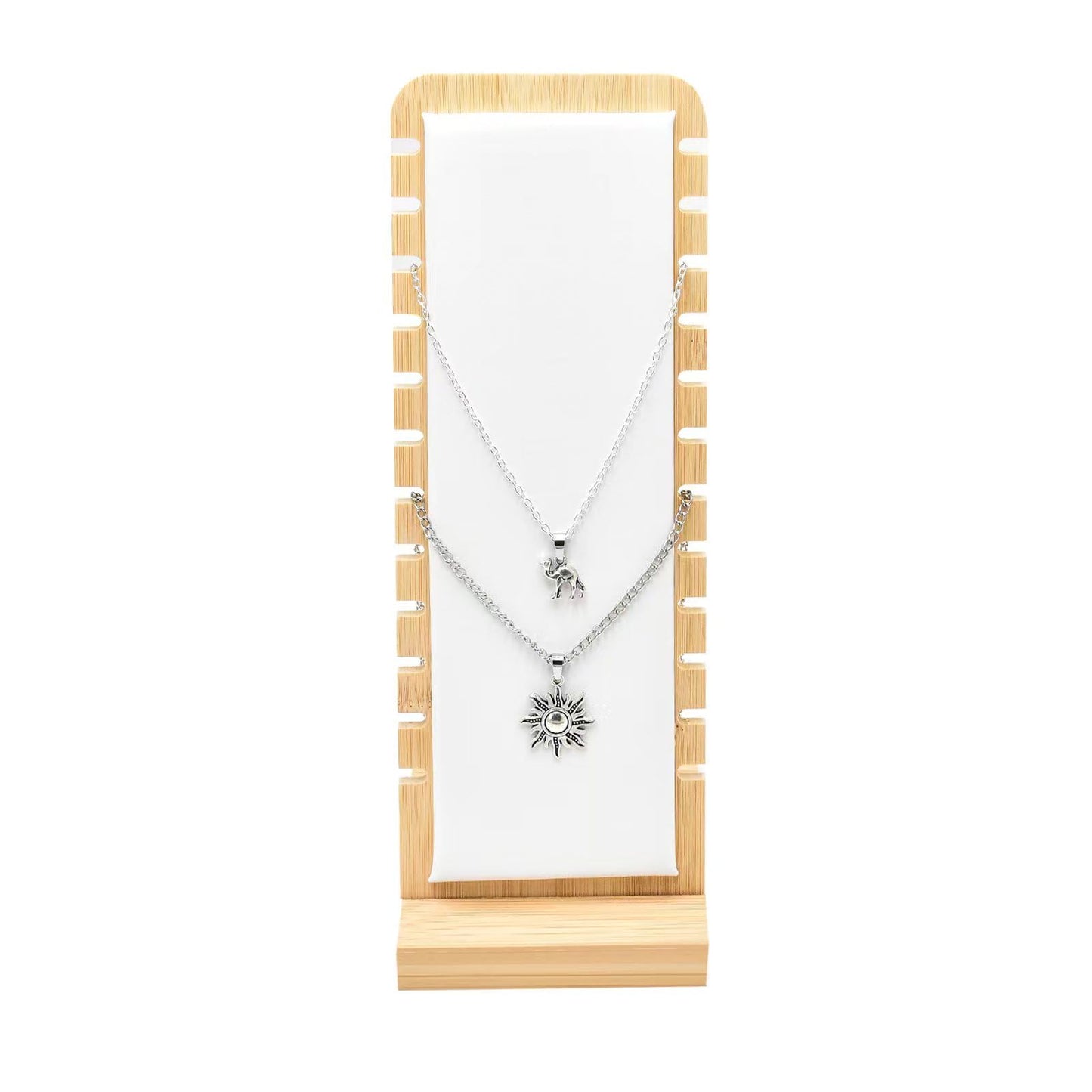 Golden Strawberry 2 Pack Bamboo Panel Jewelry Necklace Tabletop Display Boards Stand (White)