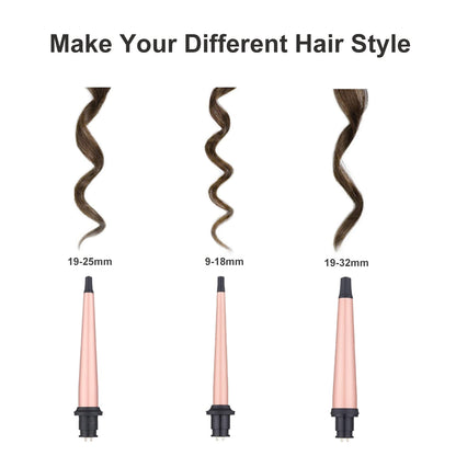 Curling Iron Wand Set, Curling Wand 3 in 1 Hair Curling Wands Interchangeable Ceramic 0.35-1.25inch Barrel Hair Curler, with Heat Resistant Glove