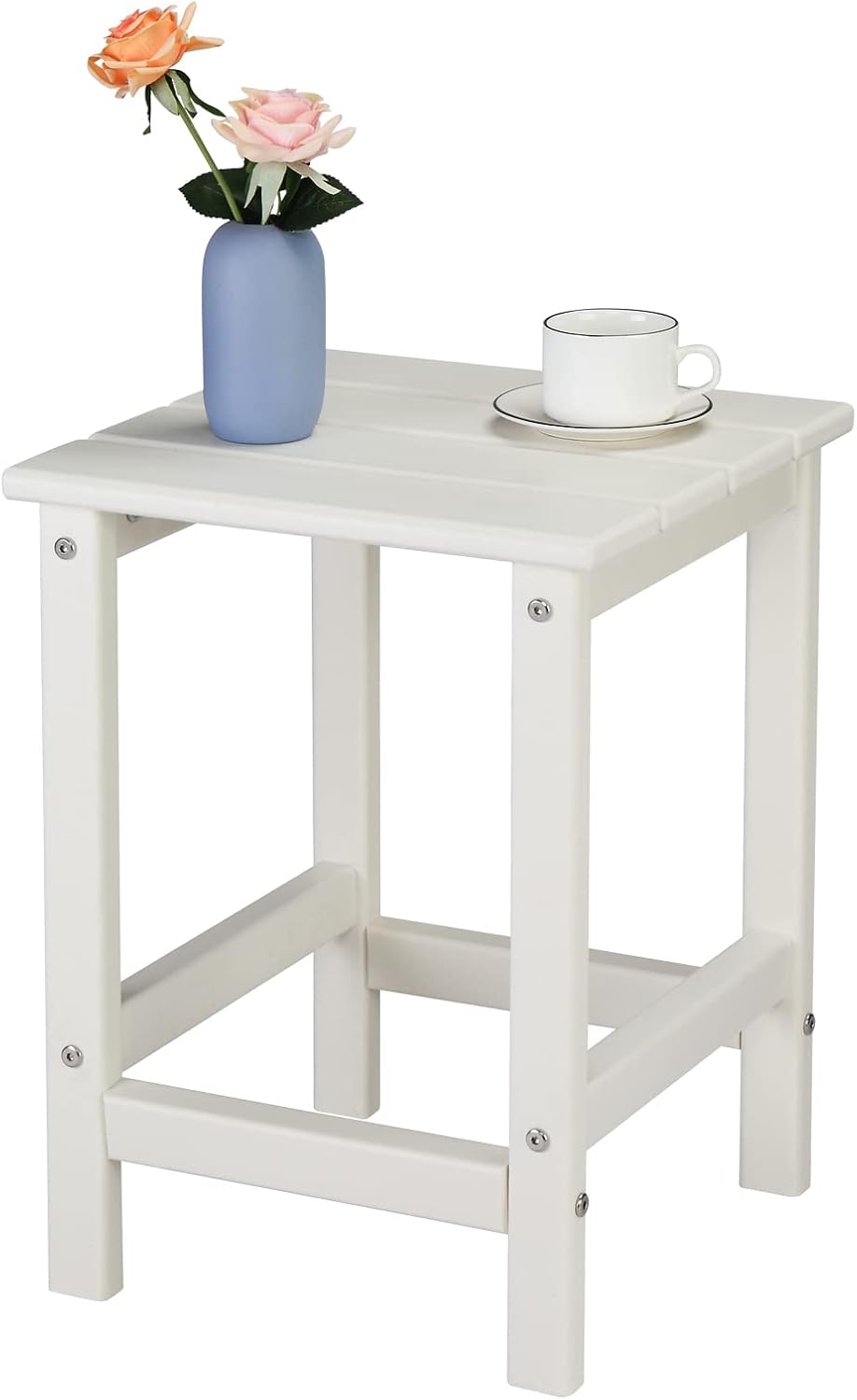 Kcelarec 1-White) Patio Side Table, Pool Composite Patio Table,HDPE End Tables for Backyard,Pool, Indoor Companion